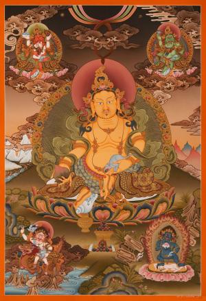 Dzambala Thangka Painting | Original Hand Painted Deity Of Wealth | Buddhist Wall Decoration Painting | Traditional Himalayan Art